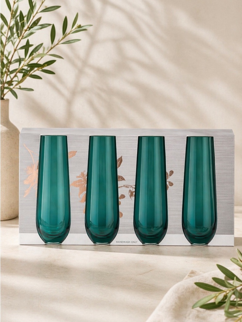 Rachel Roy 4 Piece Teal Champagne Flute Set New in Box 10.2 oz